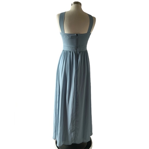 Lulus Air of Romance Maxi Dress M Slate Blue Sky Blue Chiffon Full Length Halter - Picture 3 of 9